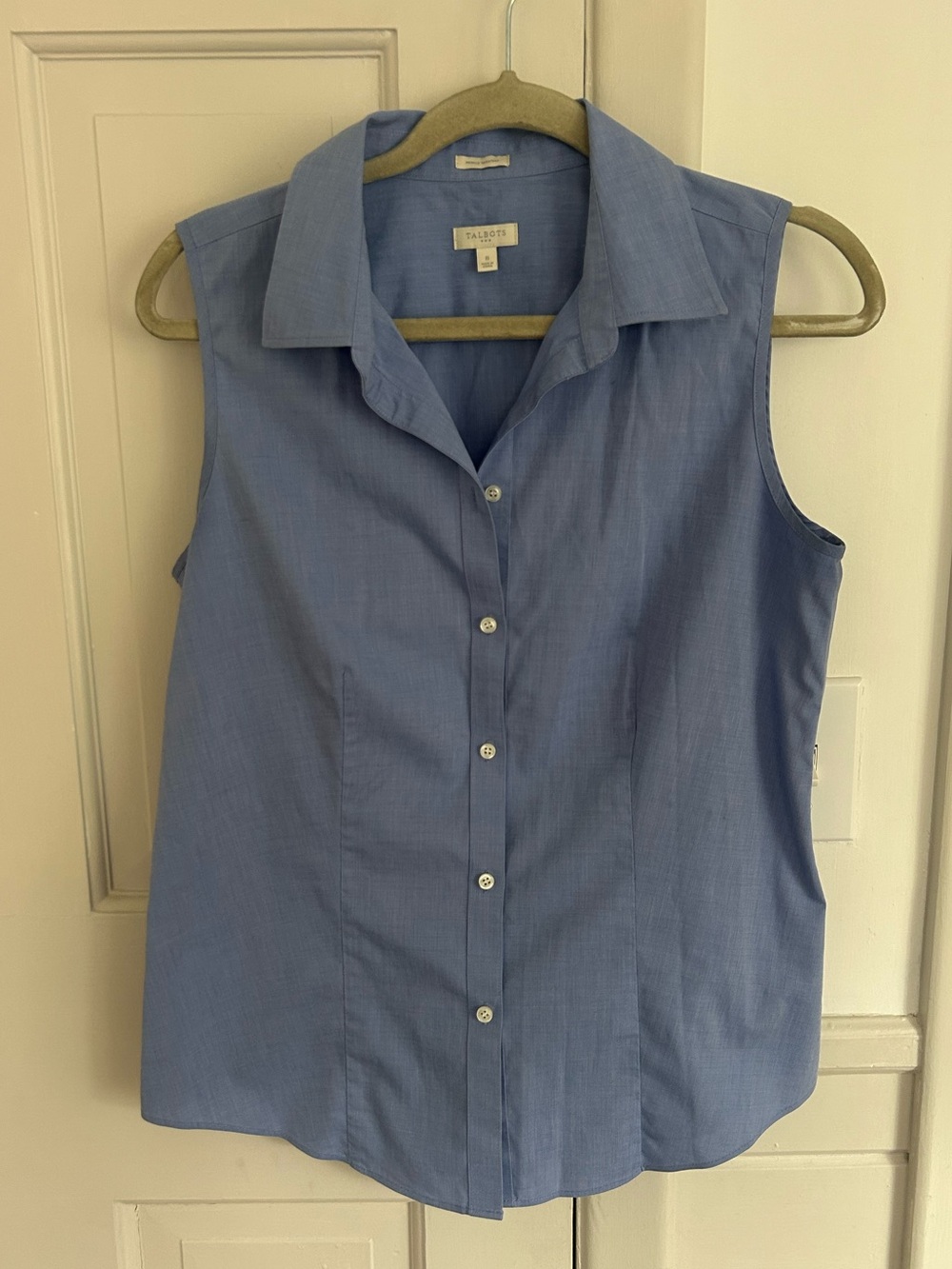Talbots Sleeveless Button-Front Cotton Shirt - Light Blue size 8